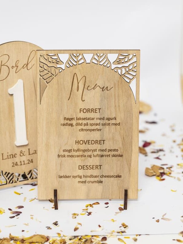 Bordnummer med menu til bryllup konfirmation